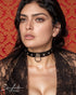 SiaLinda: Halsband echtes Leder schwarz mit transparenten 8 Straß - Kristallen und großem O - Ring 20mm, Geschenkverpackung - SiaLinda.com